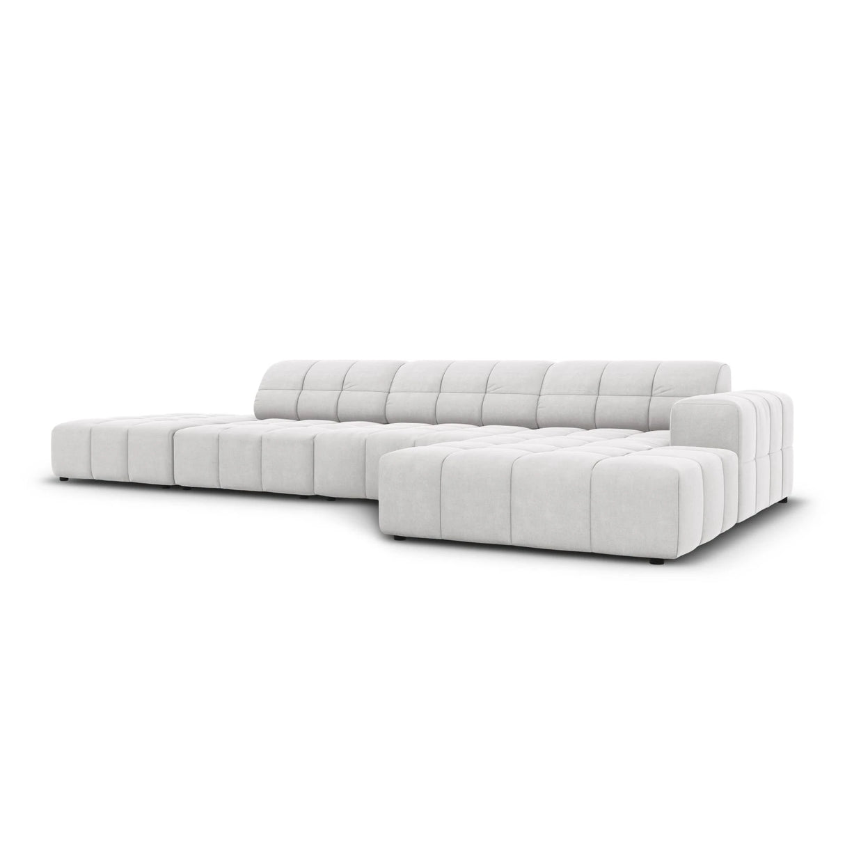 Jennifer 5-Sitzer Ecksofa, Rechte Seite, mit Bezug aus Samt (Bluvel 03) in Silver, 341x166 cm – Bild 3