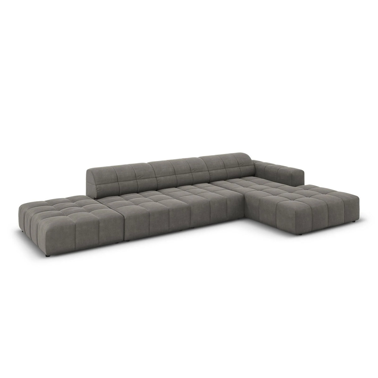 Jennifer 5-Sitzer Ecksofa, Rechte Seite, mit Bezug aus Samt (Bluvel 13) in Hellgrau, 341x166 cm – Bild 4