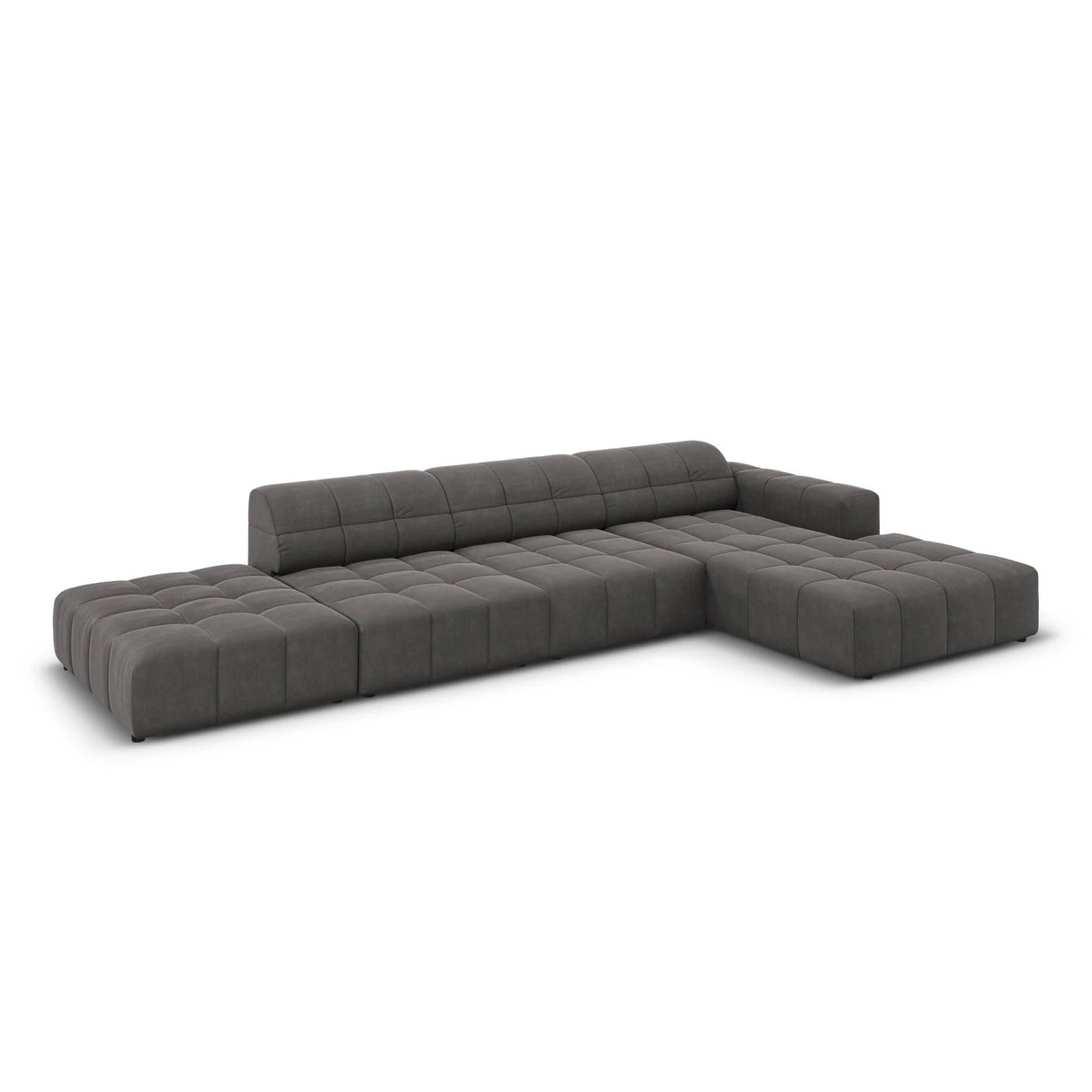Jennifer 5-Sitzer Ecksofa, Rechte Seite, mit Bezug aus Samt (Bluvel 14) in Grau, 341x166 cm – Bild 4