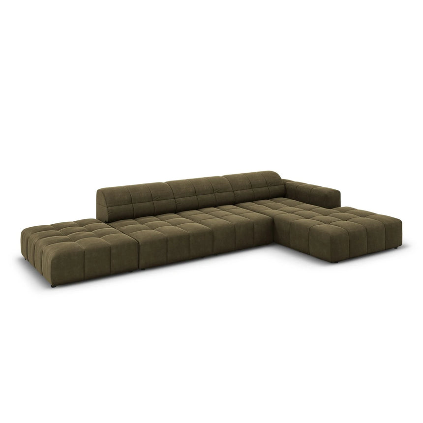 Jennifer 5-Sitzer Ecksofa, Rechte Seite, mit Bezug aus Samt (Bluvel 77) in Grün, 341x166 cm – Bild 4