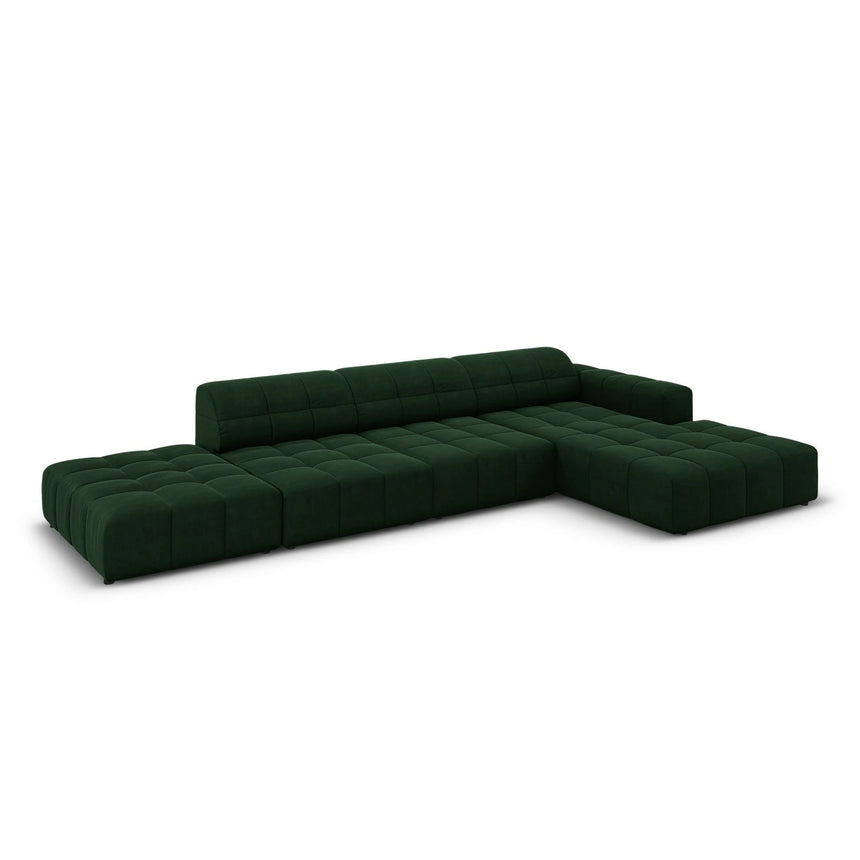 Jennifer 5-Sitzer Ecksofa, Rechte Seite, mit Bezug aus Samt (Bluvel 78) in Flaschengrün, 341x166 cm – Bild 4
