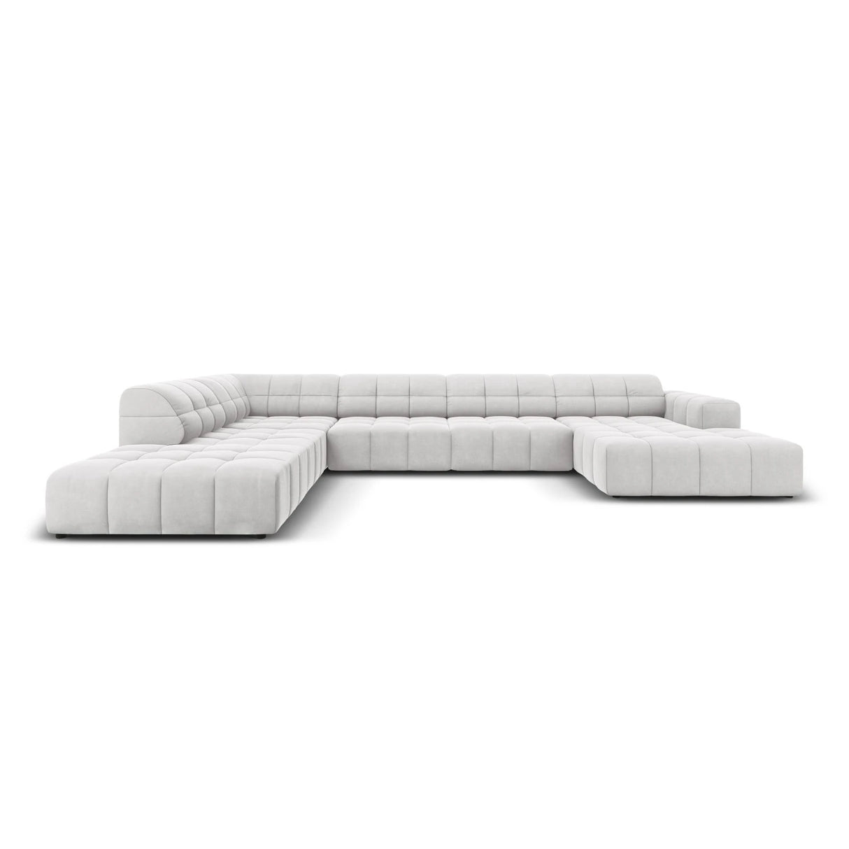 Jennifer 7-Sitzer Panorama-Sofa Links, mit Bezug aus Samt (Bluvel 03) in Silver, 364x262 cm – Bild 1