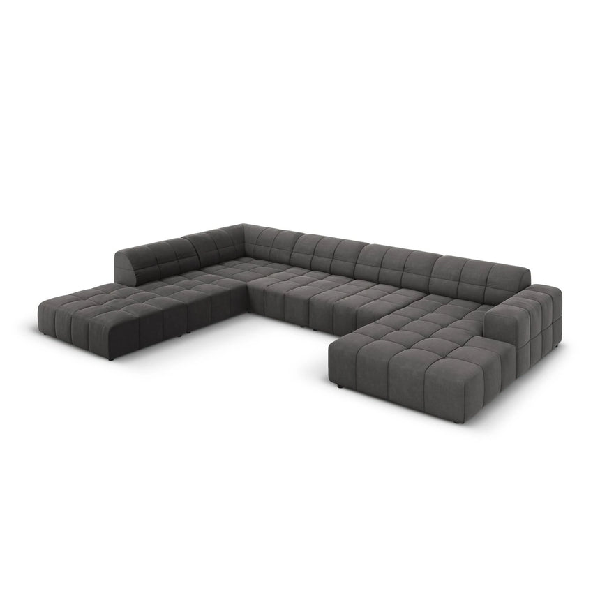 Jennifer 7-Sitzer Panorama-Sofa Links, mit Bezug aus Samt (Bluvel 14) in Grau, 364x262 cm – Bild 3