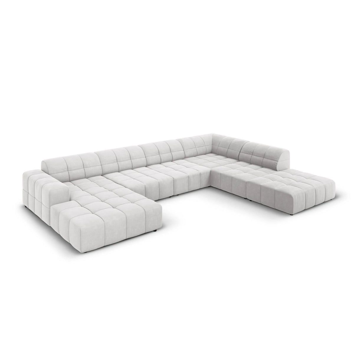 Jennifer 7-Sitzer Panorama-Sofa Rechts, mit Bezug aus Samt (Bluvel 03) in Silver, 364x262 cm – Bild 3