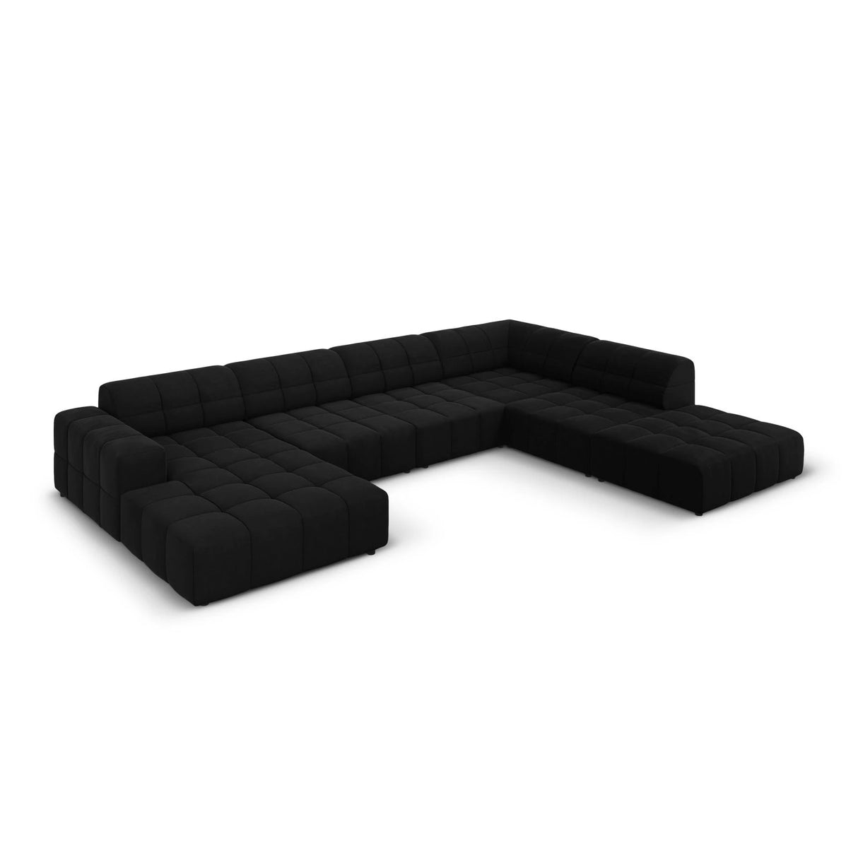 Jennifer 7-Sitzer Panorama-Sofa Rechts, mit Bezug aus Samt (Bluvel 19) in Schwarz, 364x262 cm – Bild 3