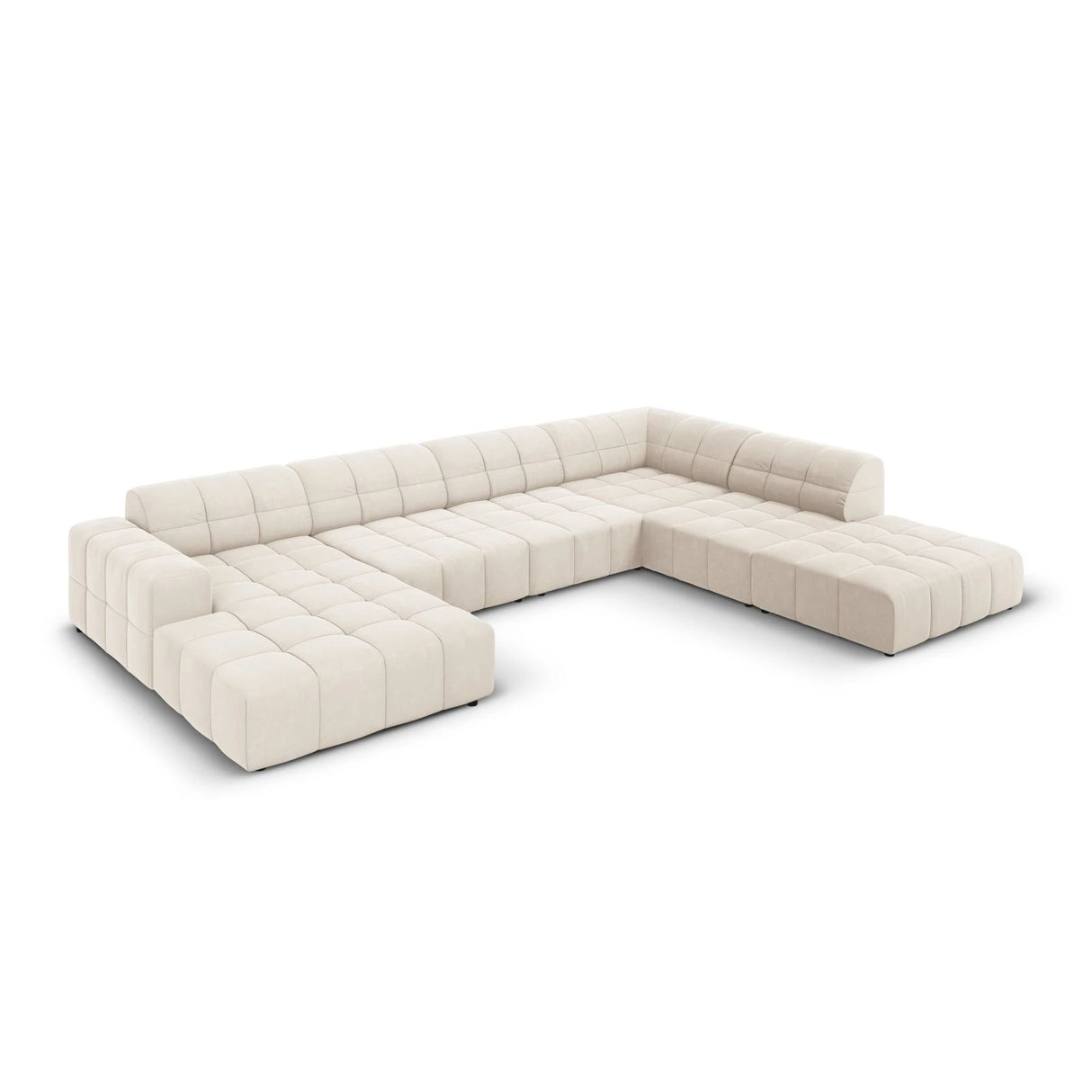 Jennifer 7-Sitzer Panorama-Sofa Rechts, mit Bezug aus Samt (Bluvel 22) in Leichtes Beige, 364x262 cm – Bild 3