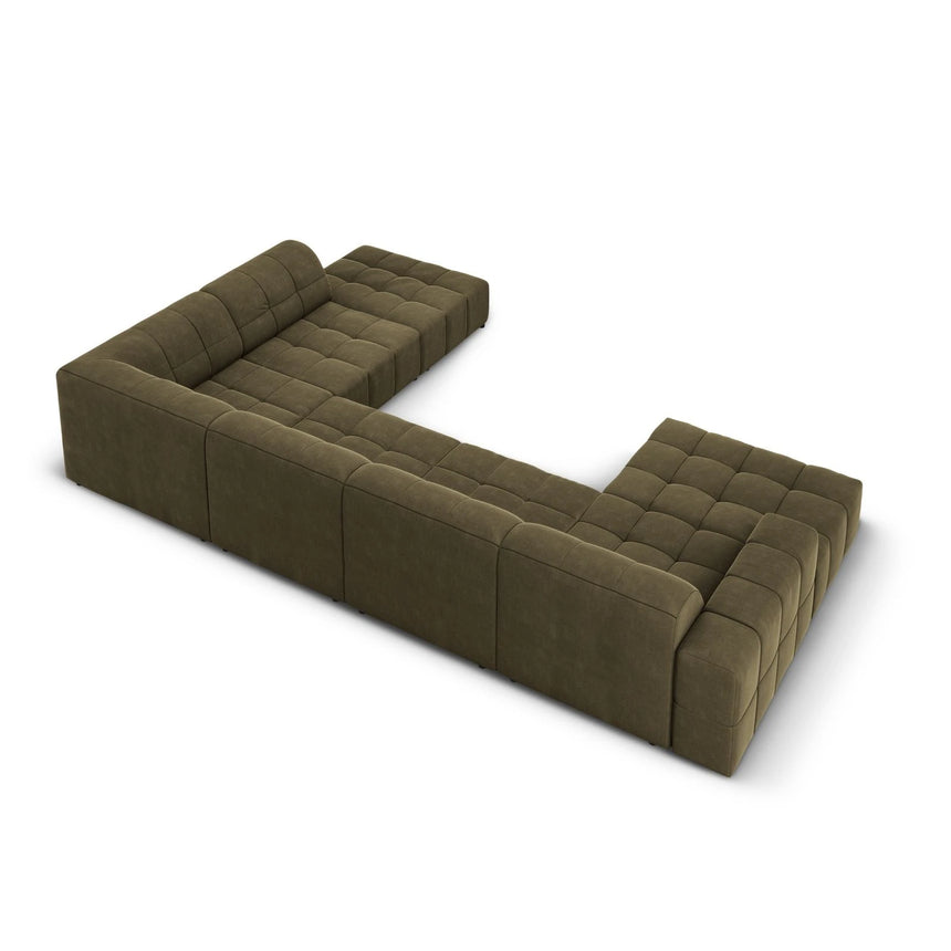 Jennifer 7-Sitzer Panorama-Sofa Rechts, mit Bezug aus Samt (Bluvel 77) in Grün, 364x262 cm – Bild 4