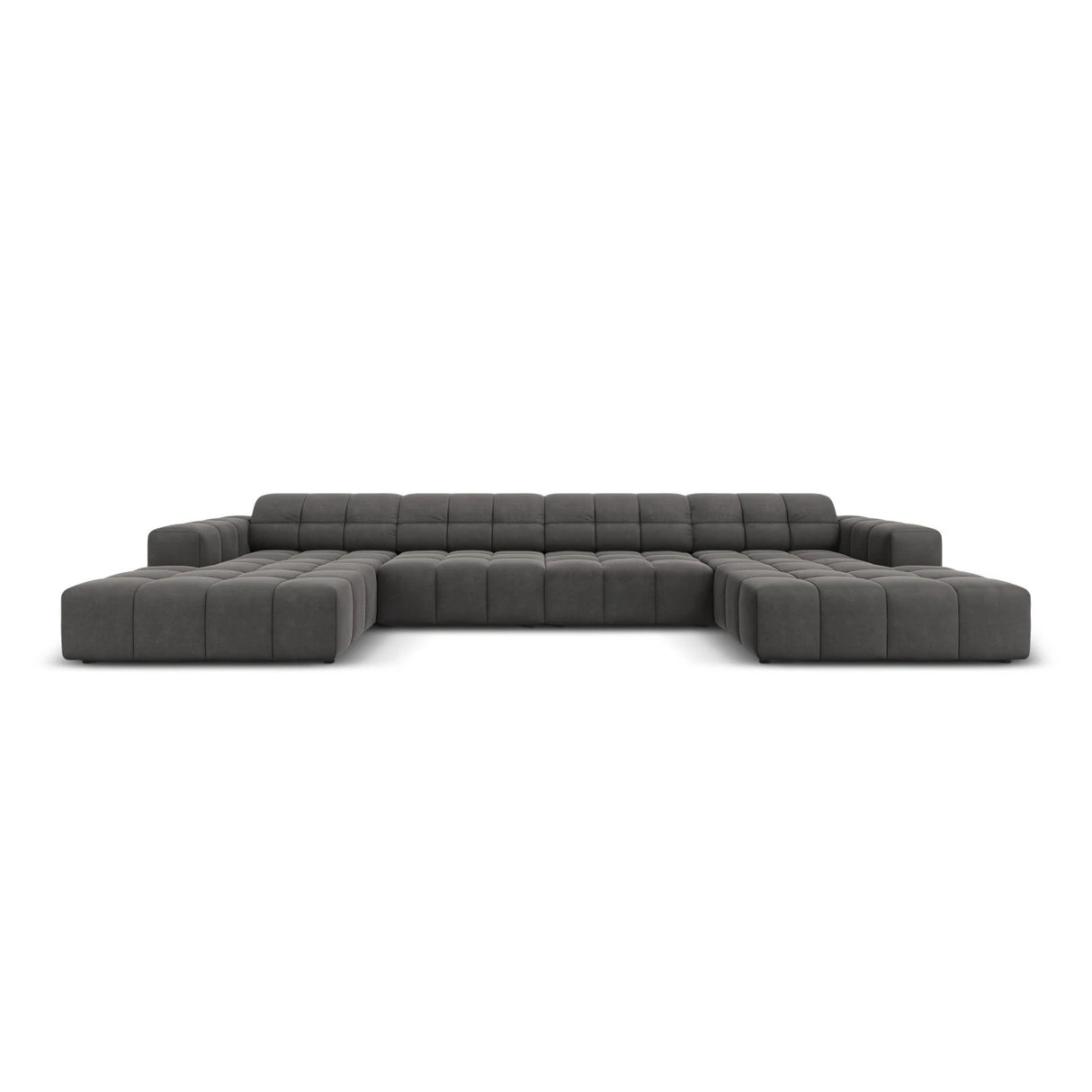 Jennifer Panorama-Sofa symmetrisch mit Bezug aus Samt (Bluvel 14) in Grau, 364x166 cm – Bild 1