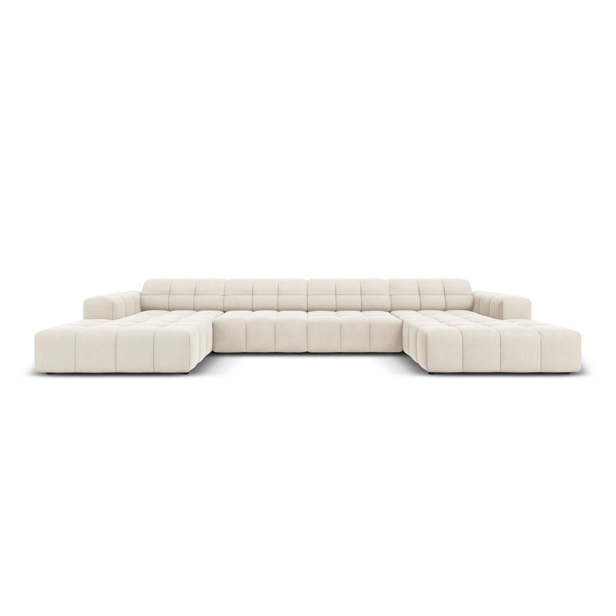 Jennifer Panorama-Sofa symmetrisch mit Bezug aus Samt (Bluvel 22) in Leichtes Beige, 364x166 cm – Bild 1