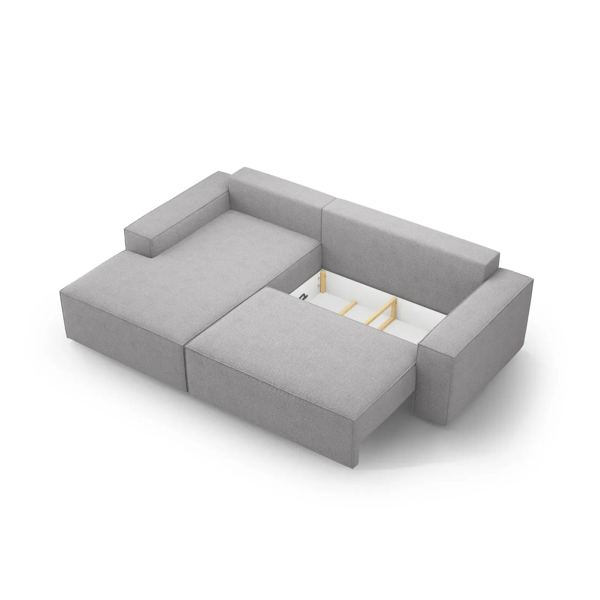Jodie 3-Sitzer Ecksofa Links mit Schlaffunktion und Bettkasten mit Bezug aus Samt, Strukturstoff oder Boucle, 246x151 cm - ZEN ZONE Furniture