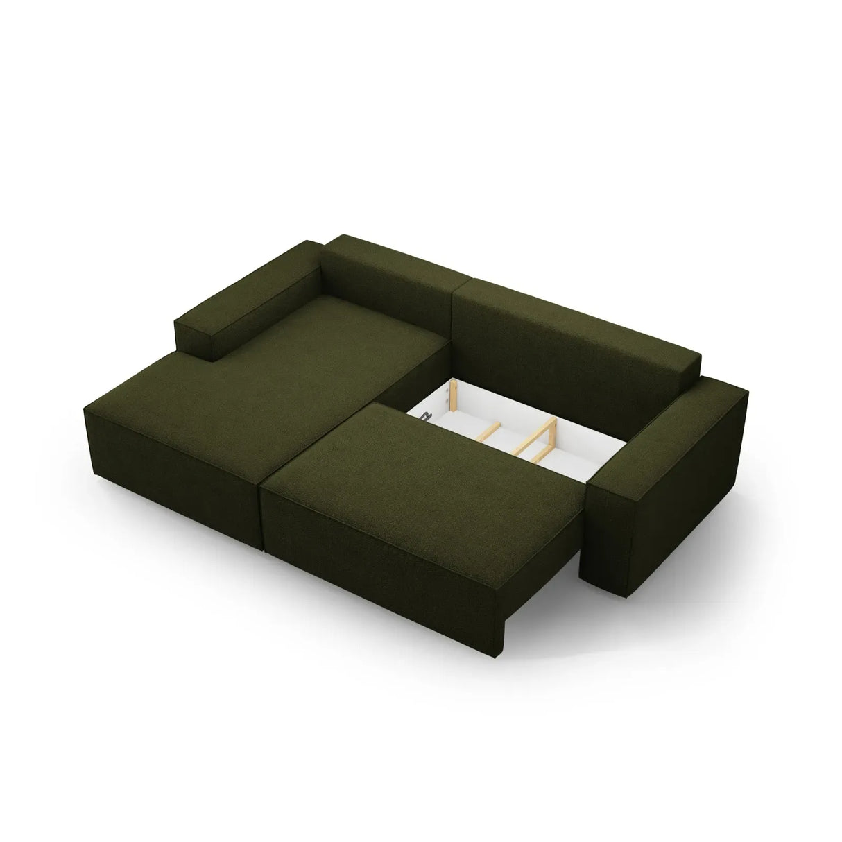 Jodie 3-Sitzer Ecksofa Links mit Schlaffunktion und Bettkasten mit Bezug aus Samt, Strukturstoff oder Boucle, 246x151 cm - ZEN ZONE Furniture