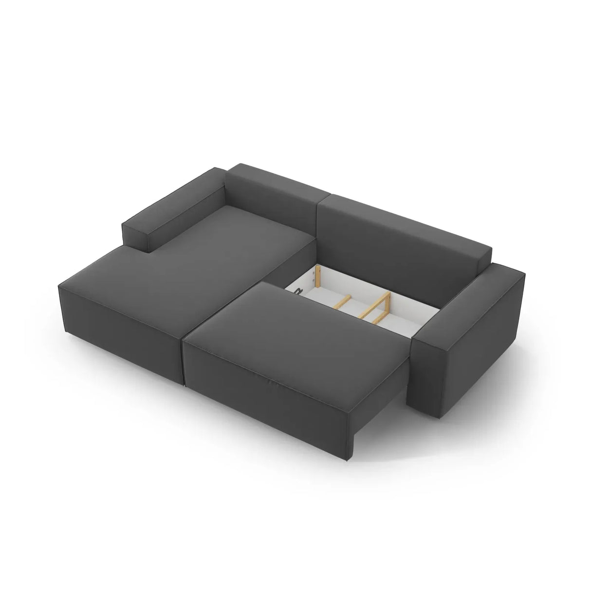 Jodie 3-Sitzer Ecksofa Links mit Schlaffunktion und Bettkasten mit Bezug aus Samt, Strukturstoff oder Boucle, 246x151 cm - ZEN ZONE Furniture