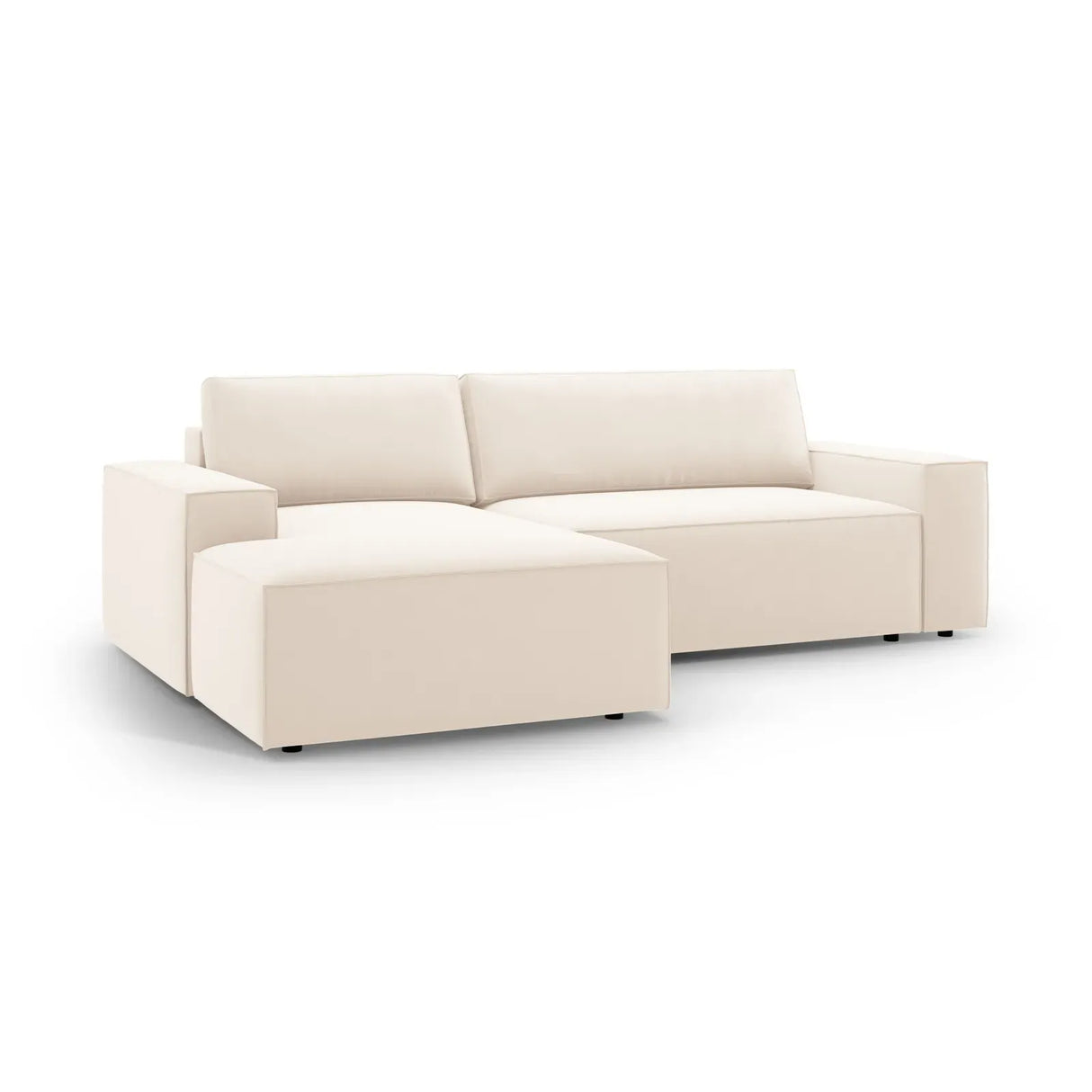 Jodie 3-Sitzer Ecksofa Links mit Schlaffunktion und Bettkasten mit Bezug aus Samt, Strukturstoff oder Boucle, 246x151 cm - ZEN ZONE Furniture