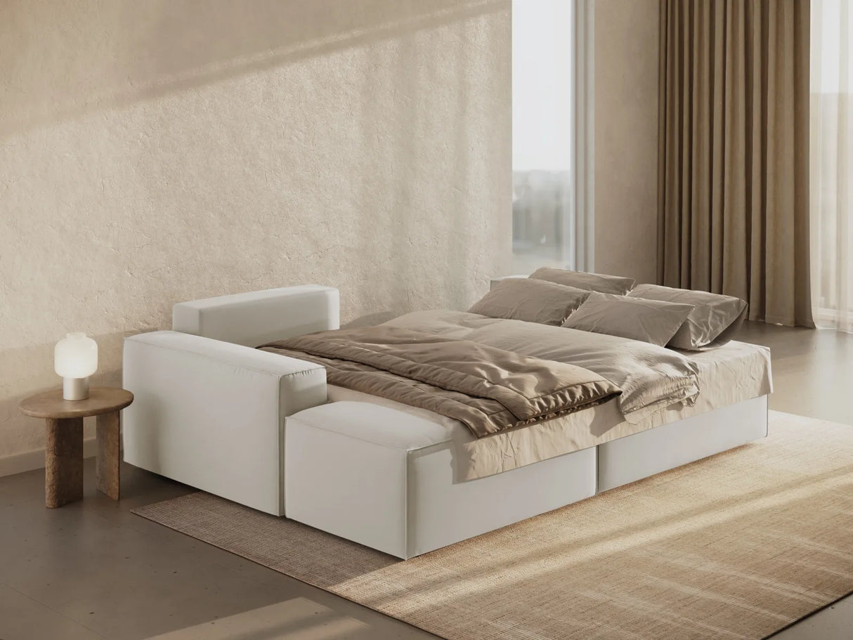 Jodie 3-Sitzer Ecksofa Links mit Schlaffunktion und Bettkasten mit Bezug aus Samt (Blu30) in Dunkelbeige, 246x151 cm – Bild 10