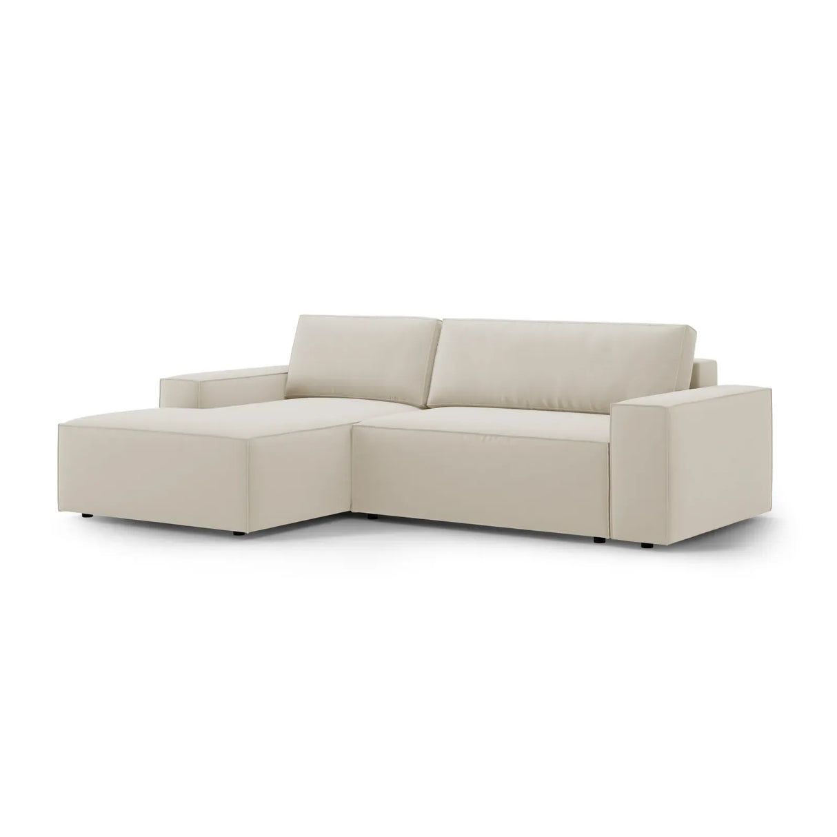 Jodie 3-Sitzer Ecksofa Links mit Schlaffunktion und Bettkasten mit Bezug aus Samt, Strukturstoff oder Boucle, 246x151 cm - ZEN ZONE Furniture