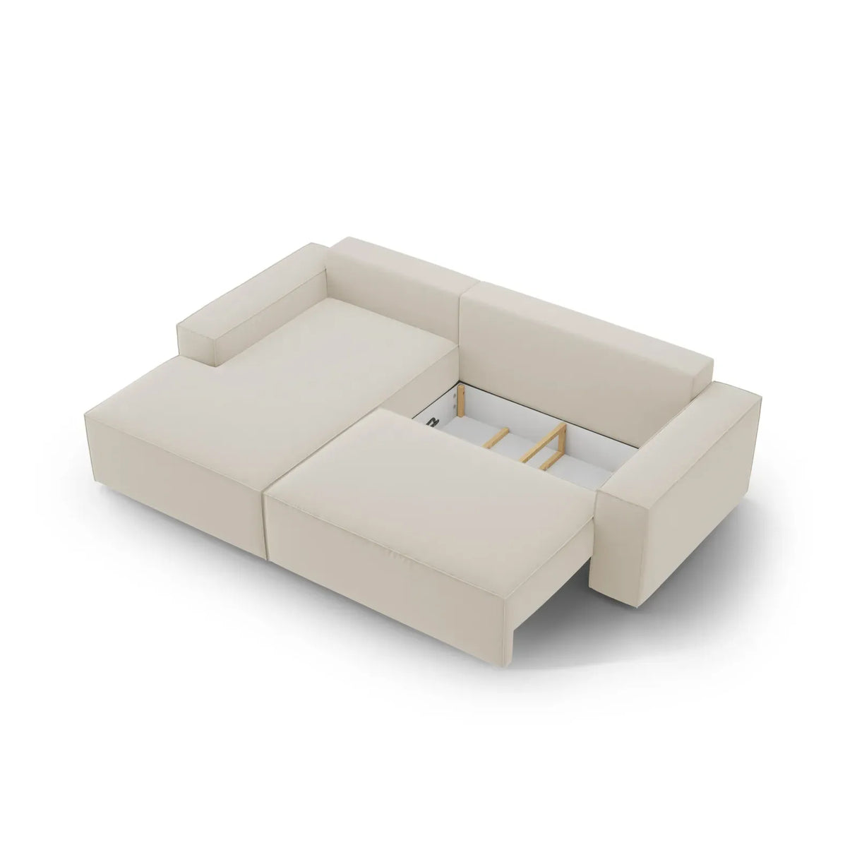 Jodie 3-Sitzer Ecksofa Links mit Schlaffunktion und Bettkasten mit Bezug aus Samt, Strukturstoff oder Boucle, 246x151 cm - ZEN ZONE Furniture