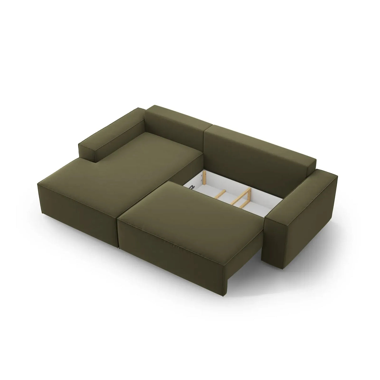 Jodie 3-Sitzer Ecksofa Links mit Schlaffunktion und Bettkasten mit Bezug aus Samt, Strukturstoff oder Boucle, 246x151 cm - ZEN ZONE Furniture