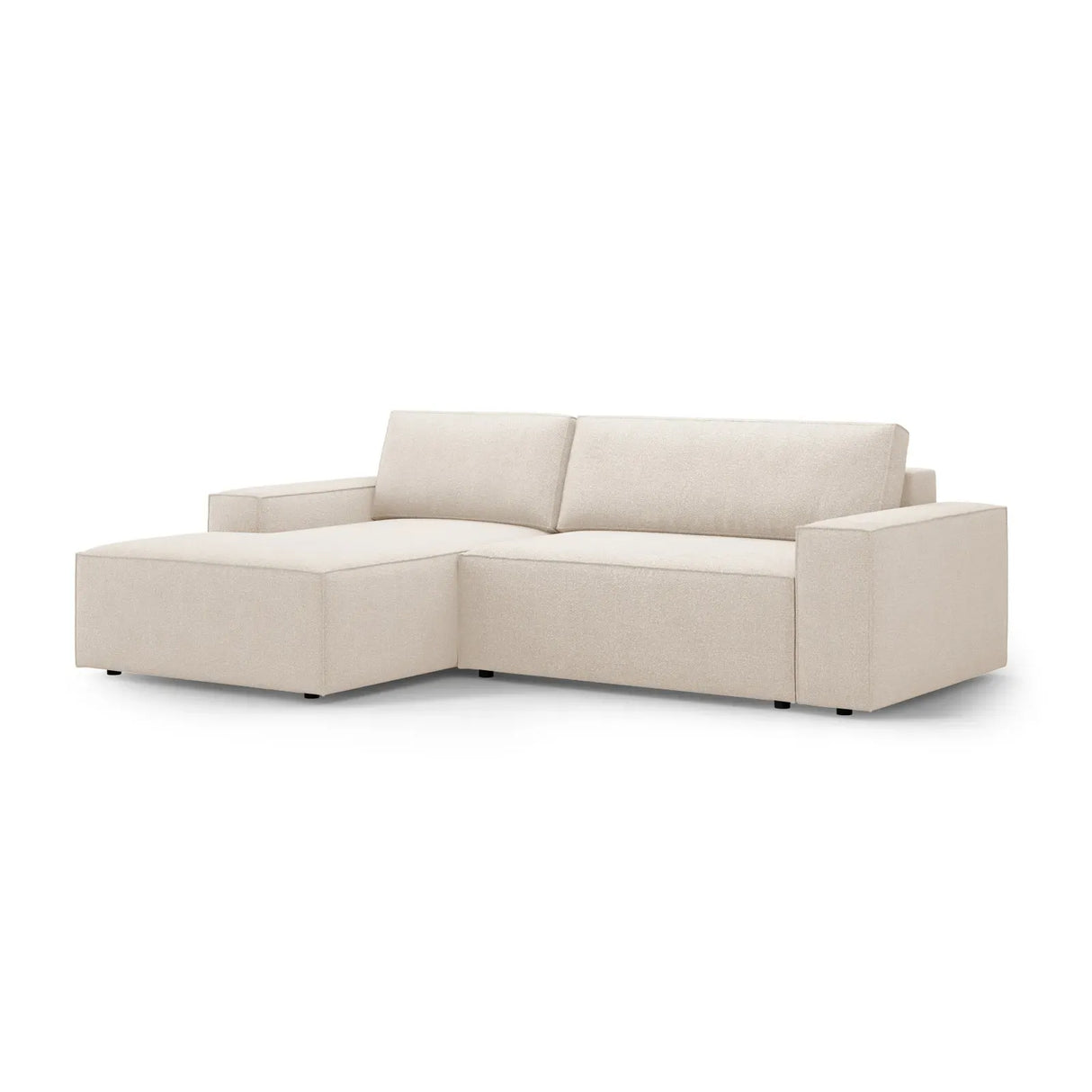 Jodie 3-Sitzer Ecksofa Links mit Schlaffunktion und Bettkasten mit Bezug aus Samt, Strukturstoff oder Boucle, 246x151 cm - ZEN ZONE Furniture