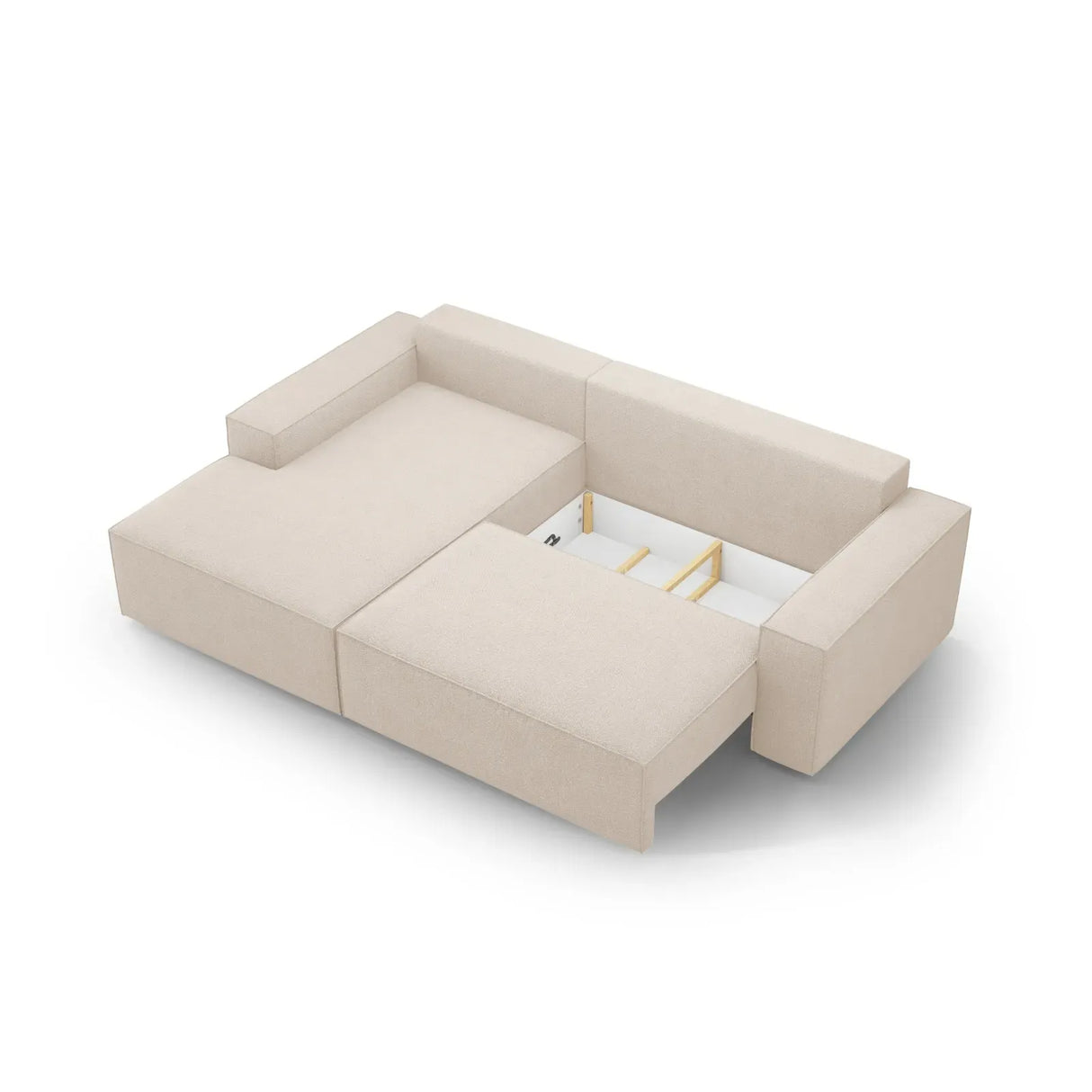 Jodie 3-Sitzer Ecksofa Links mit Schlaffunktion und Bettkasten mit Bezug aus Samt, Strukturstoff oder Boucle, 246x151 cm - ZEN ZONE Furniture