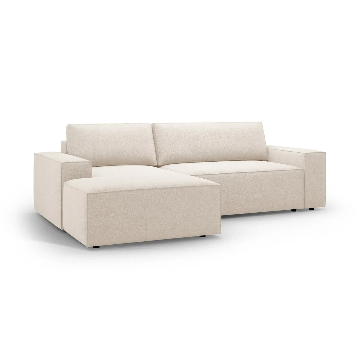 Jodie 3-Sitzer Ecksofa Links mit Schlaffunktion und Bettkasten mit Bezug aus Samt, Strukturstoff oder Boucle, 246x151 cm - ZEN ZONE Furniture