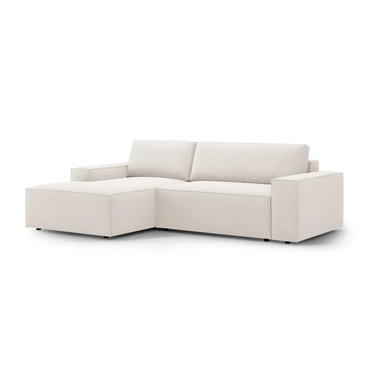 Jodie 3-Sitzer Ecksofa Links mit Schlaffunktion und Bettkasten mit Bezug aus Samt, Strukturstoff oder Boucle, 246x151 cm - ZEN ZONE Furniture