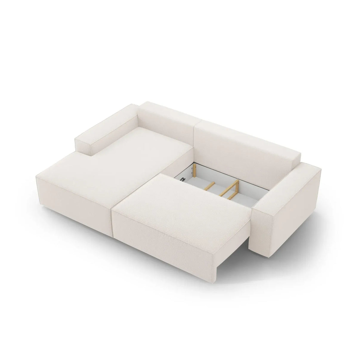 Jodie 3-Sitzer Ecksofa Links mit Schlaffunktion und Bettkasten mit Bezug aus Samt, Strukturstoff oder Boucle, 246x151 cm - ZEN ZONE Furniture