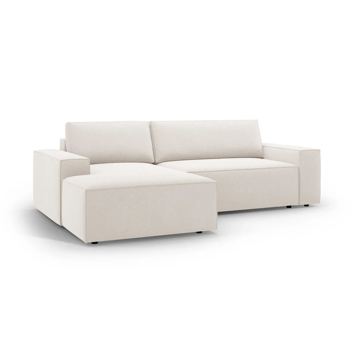 Jodie 3-Sitzer Ecksofa Links mit Schlaffunktion und Bettkasten mit Bezug aus Samt, Strukturstoff oder Boucle, 246x151 cm - ZEN ZONE Furniture