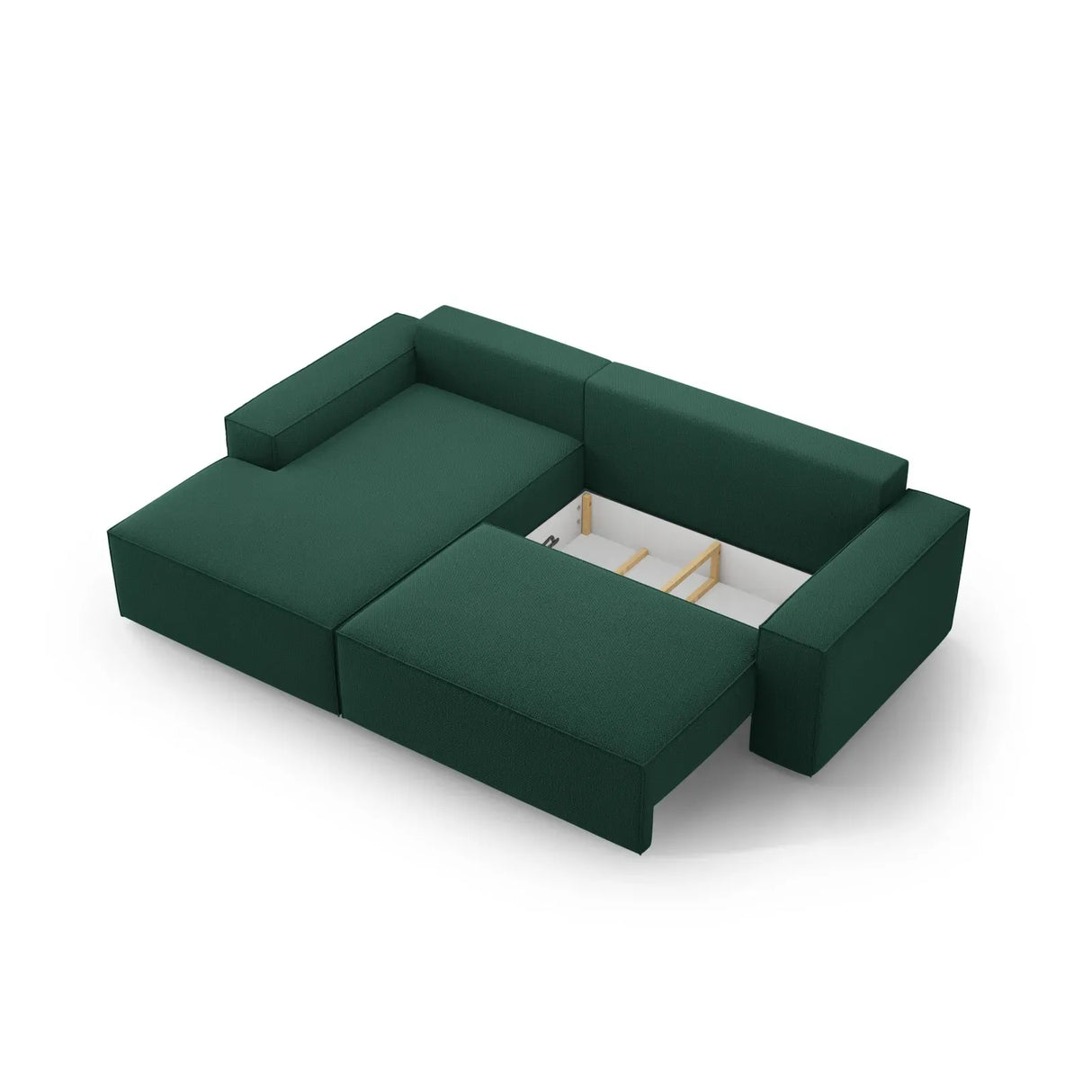 Jodie 3-Sitzer Ecksofa Links mit Schlaffunktion und Bettkasten mit Bezug aus Samt, Strukturstoff oder Boucle, 246x151 cm - ZEN ZONE Furniture