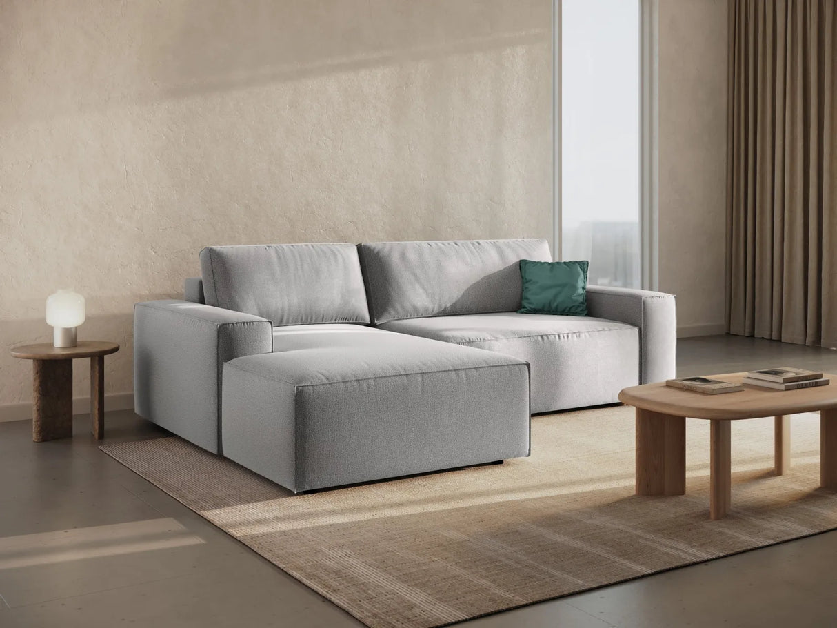 Jodie 3-Sitzer Ecksofa Links mit Schlaffunktion und Bettkasten mit Bezug aus Strukturierter Stoff (Meg363) in Hellgrau, 246x151 cm – Bild 1