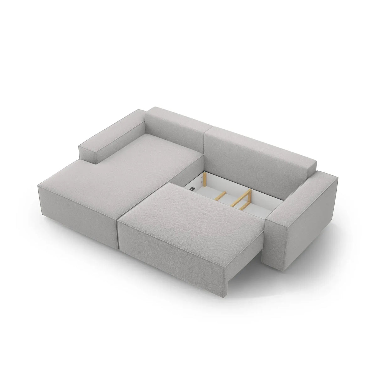 Jodie 3-Sitzer Ecksofa Links mit Schlaffunktion und Bettkasten mit Bezug aus Samt, Strukturstoff oder Boucle, 246x151 cm - ZEN ZONE Furniture