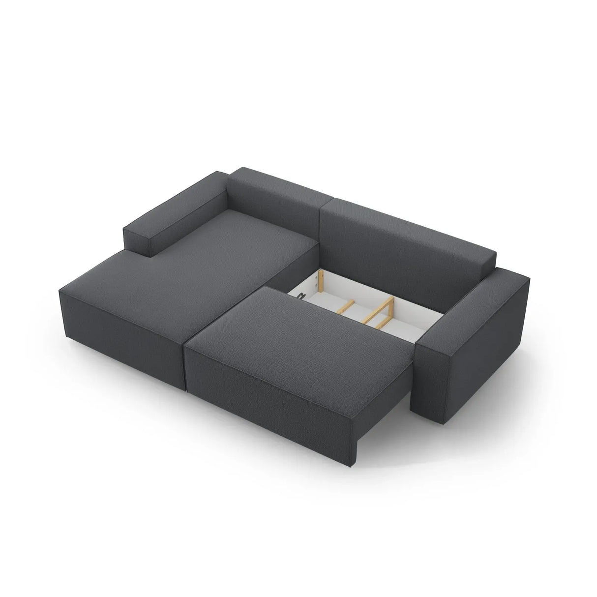 Jodie 3-Sitzer Ecksofa Links mit Schlaffunktion und Bettkasten mit Bezug aus Samt, Strukturstoff oder Boucle, 246x151 cm - ZEN ZONE Furniture