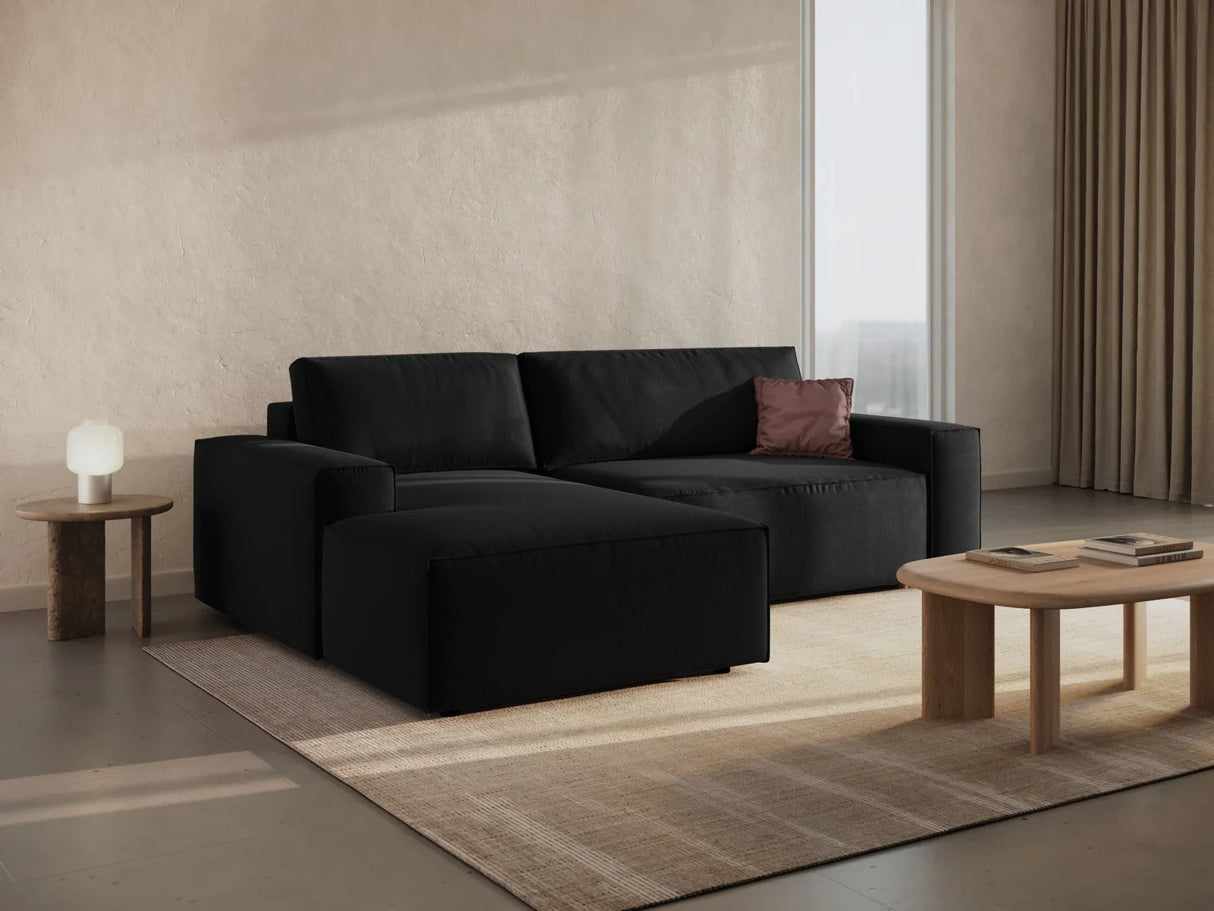 Jodie 3-Sitzer Ecksofa Links mit Schlaffunktion und Bettkasten mit Bezug aus Strukturierter Stoff (Meg368) in Schwarz, 246x151 cm – Bild 2
