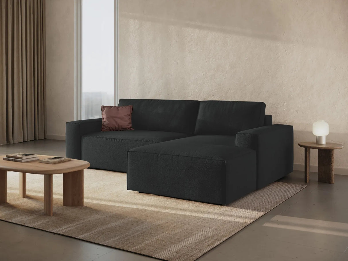 Jodie 3-Sitzer Ecksofa Rechts mit Schlaffunktion und Bettkasten mit Bezug aus Boucle (Bal2082) in Schwarz, 246x151 cm – Bild 1