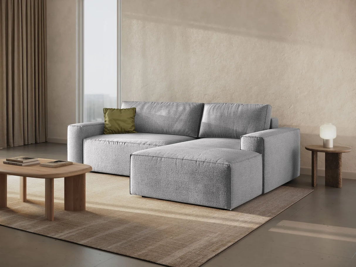 Jodie 3-Sitzer Ecksofa Rechts mit Schlaffunktion und Bettkasten mit Bezug aus Boucle (Bal2085) in Hellgrau, 246x151 cm – Bild 2