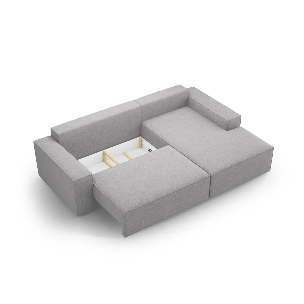 Jodie 3-Sitzer Ecksofa Rechts mit Schlaffunktion und Bettkasten mit Bezug aus Samt, Strukturstoff oder Boucle, 246x151 cm - ZEN ZONE Furniture
