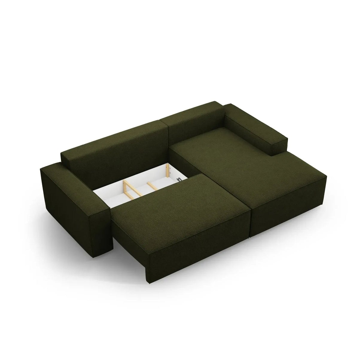 Jodie 3-Sitzer Ecksofa Rechts mit Schlaffunktion und Bettkasten mit Bezug aus Samt, Strukturstoff oder Boucle, 246x151 cm - ZEN ZONE Furniture
