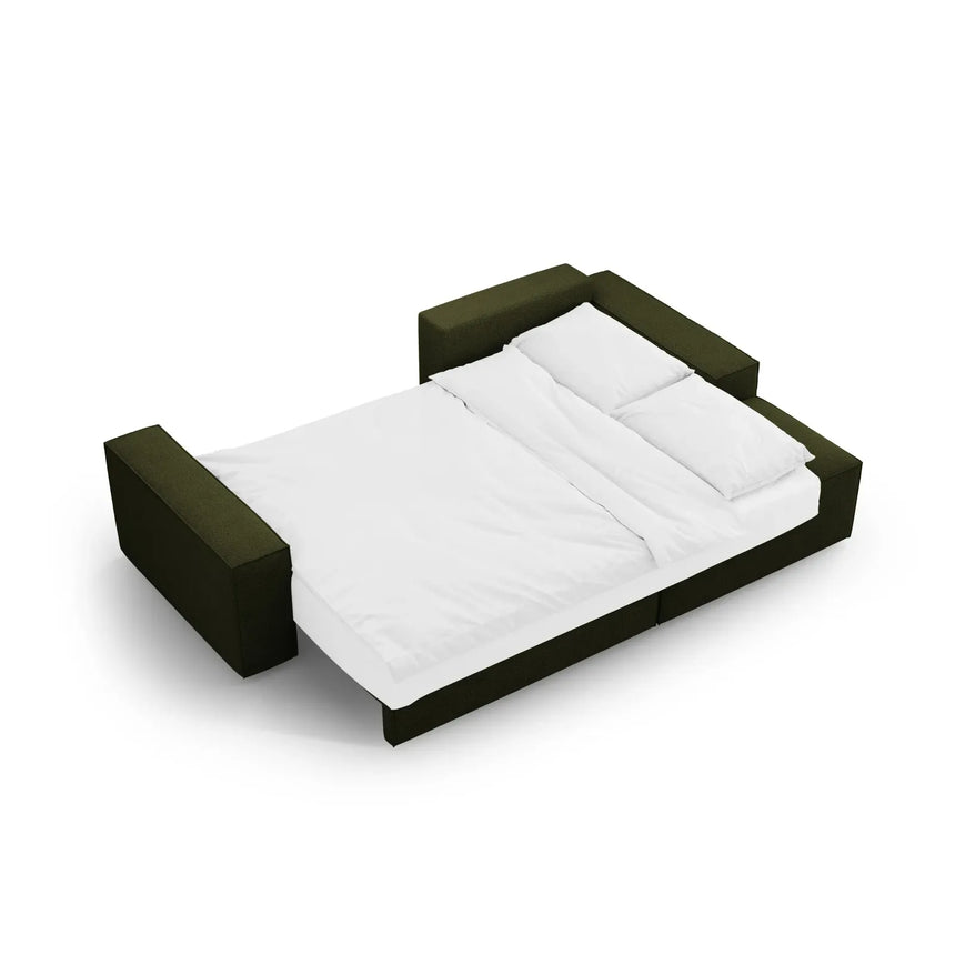 Jodie 3-Sitzer Ecksofa Rechts mit Schlaffunktion und Bettkasten mit Bezug aus Samt, Strukturstoff oder Boucle, 246x151 cm - ZEN ZONE Furniture