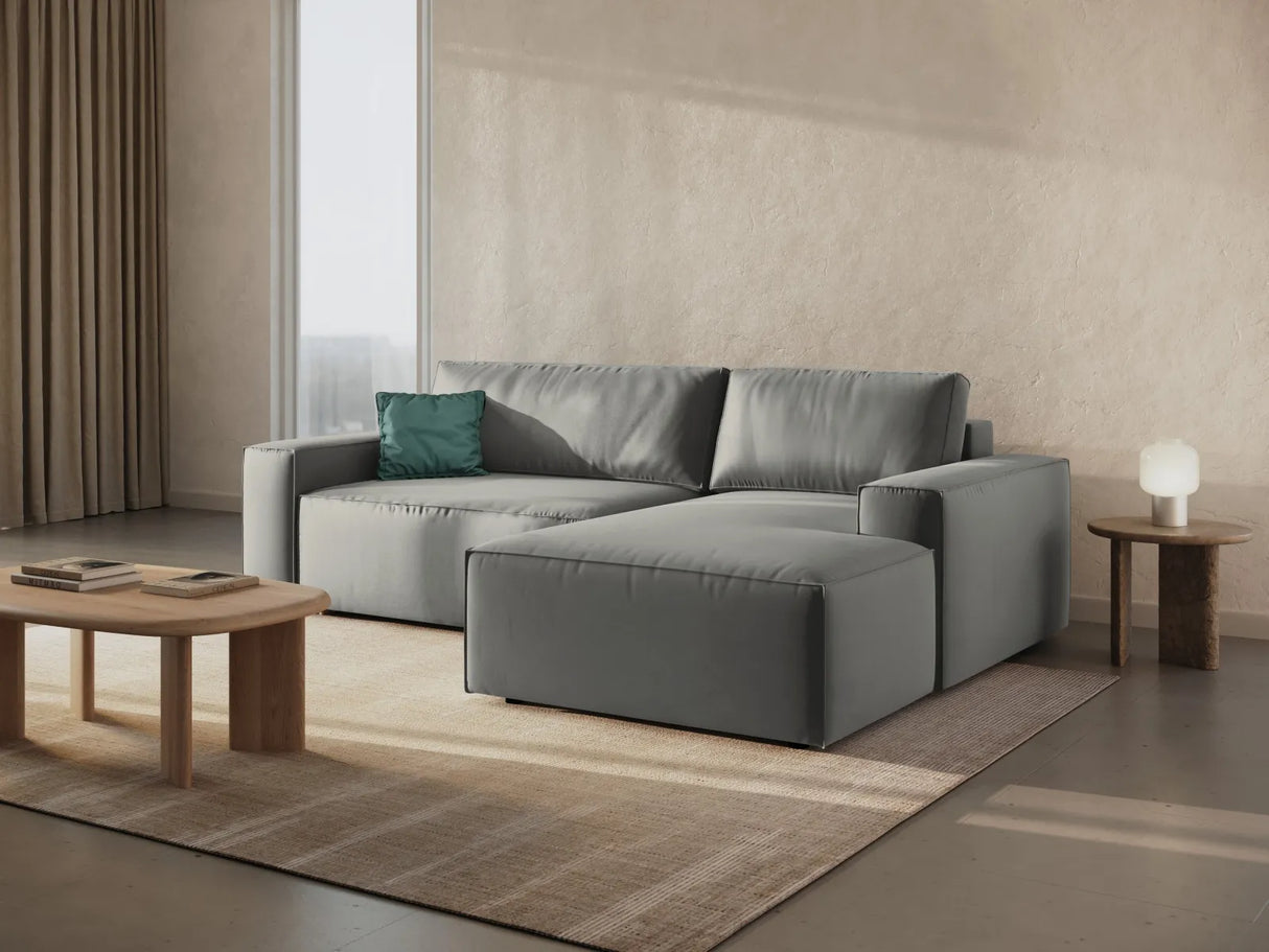 Jodie 3-Sitzer Ecksofa Rechts mit Schlaffunktion und Bettkasten mit Bezug aus Samt (Blu13) in Hellgrau, 246x151 cm – Bild 9
