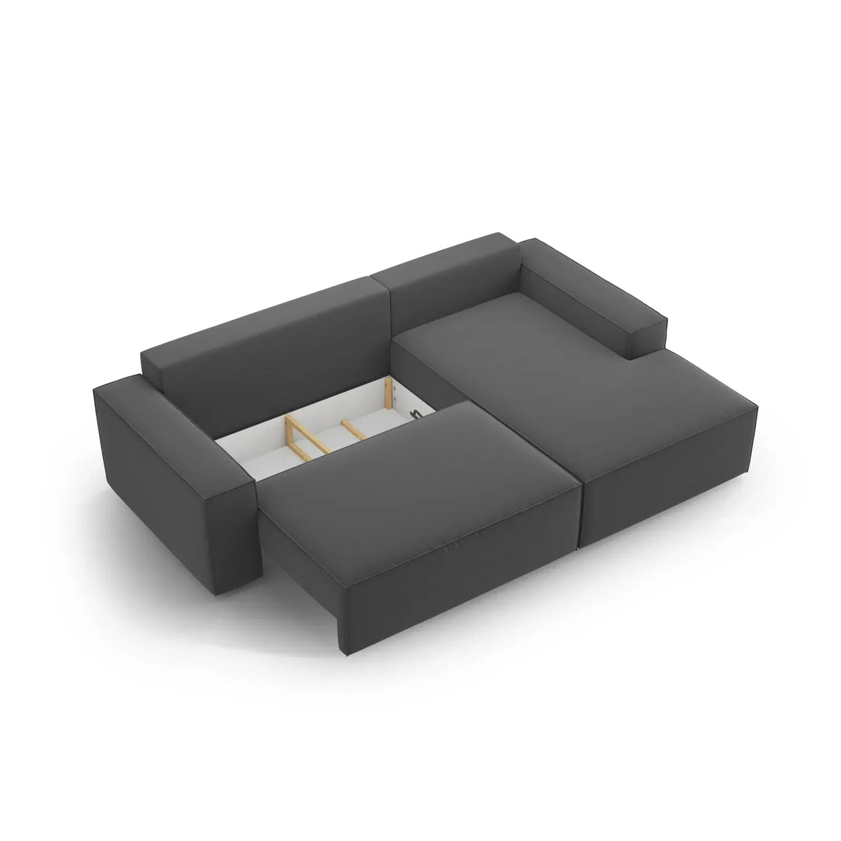 Jodie 3-Sitzer Ecksofa Rechts mit Schlaffunktion und Bettkasten mit Bezug aus Samt, Strukturstoff oder Boucle, 246x151 cm - ZEN ZONE Furniture