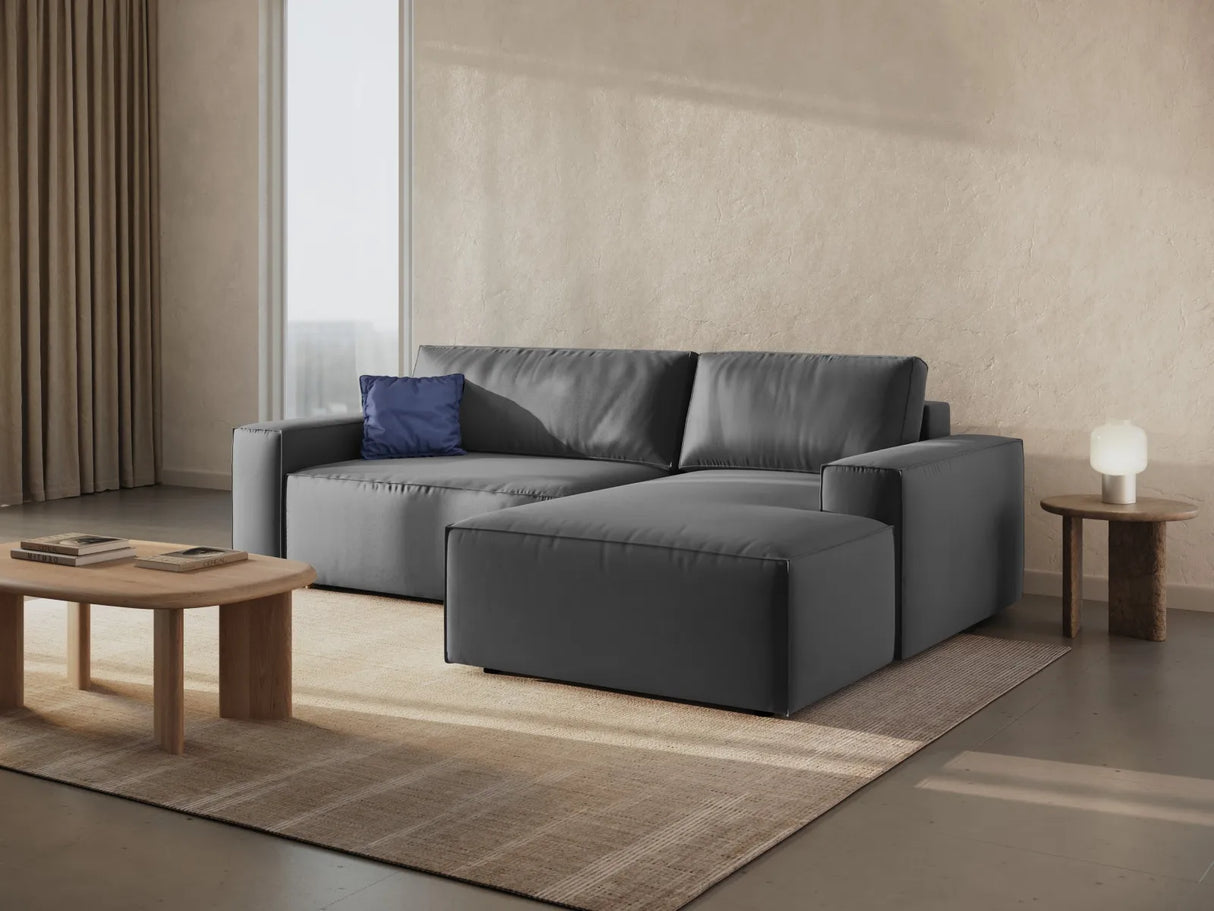 Jodie 3-Sitzer Ecksofa Rechts mit Schlaffunktion und Bettkasten mit Bezug aus Samt (Blu14) in Grau, 246x151 cm – Bild 9
