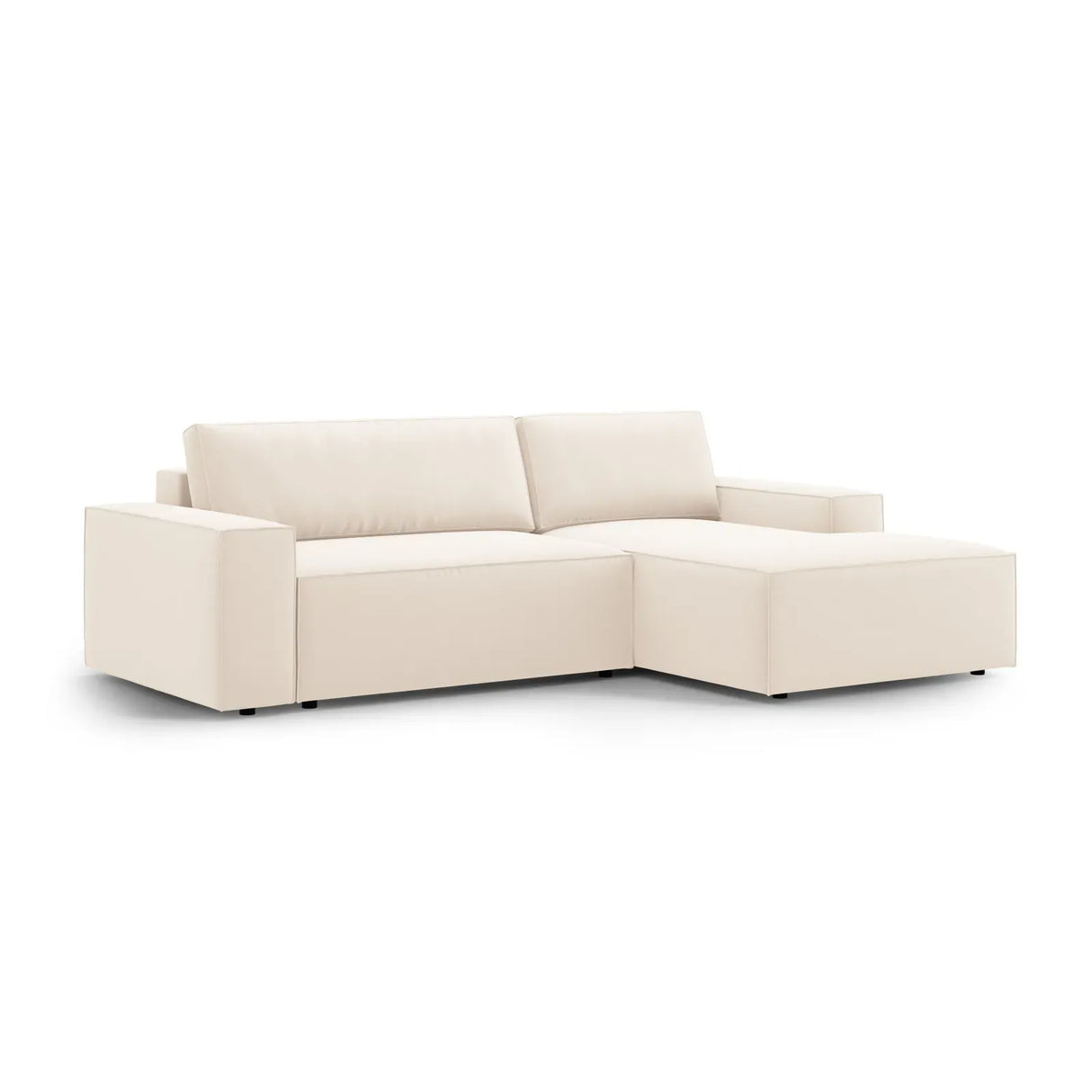 Jodie 3-Sitzer Ecksofa Rechts mit Schlaffunktion und Bettkasten mit Bezug aus Samt, Strukturstoff oder Boucle, 246x151 cm - ZEN ZONE Furniture