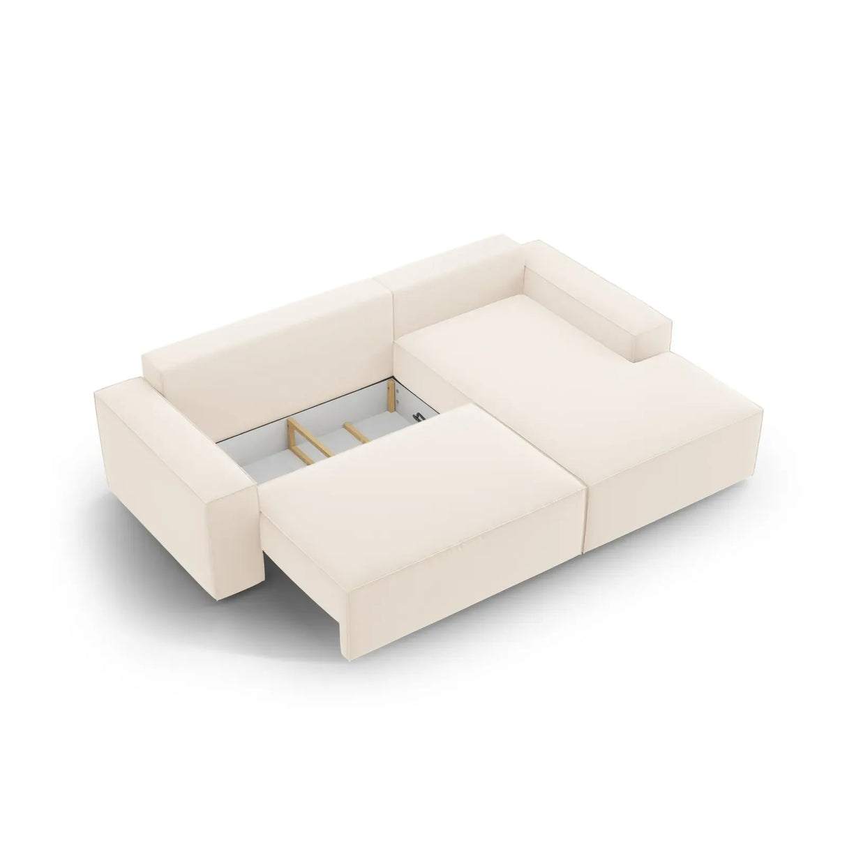 Jodie 3-Sitzer Ecksofa Rechts mit Schlaffunktion und Bettkasten mit Bezug aus Samt, Strukturstoff oder Boucle, 246x151 cm - ZEN ZONE Furniture