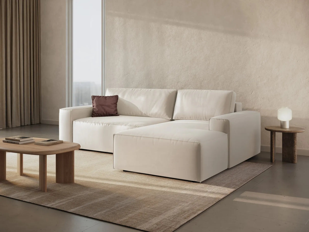 Jodie 3-Sitzer Ecksofa Rechts mit Schlaffunktion und Bettkasten mit Bezug aus Samt (Blu22) in Leichtes Beige, 246x151 cm – Bild 9