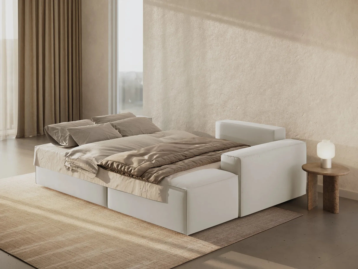 Jodie 3-Sitzer Ecksofa Rechts mit Schlaffunktion und Bettkasten mit Bezug aus Samt (Blu30) in Dunkelbeige, 246x151 cm – Bild 1