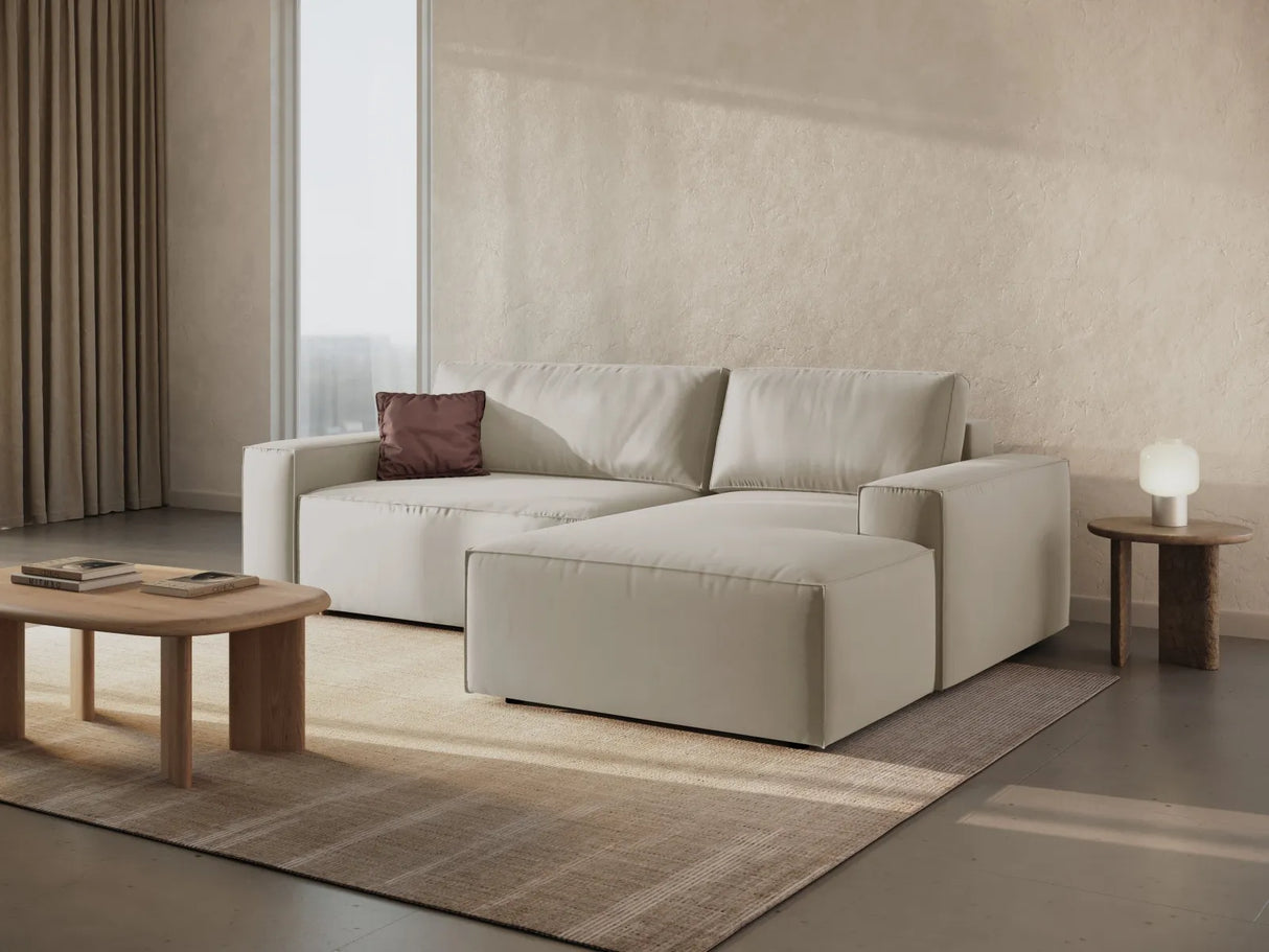Jodie 3-Sitzer Ecksofa Rechts mit Schlaffunktion und Bettkasten mit Bezug aus Samt (Blu30) in Dunkelbeige, 246x151 cm – Bild 10