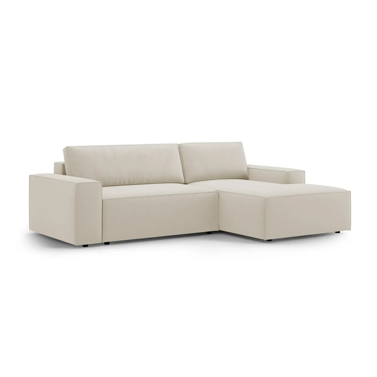 Jodie 3-Sitzer Ecksofa Rechts mit Schlaffunktion und Bettkasten mit Bezug aus Samt, Strukturstoff oder Boucle, 246x151 cm - ZEN ZONE Furniture