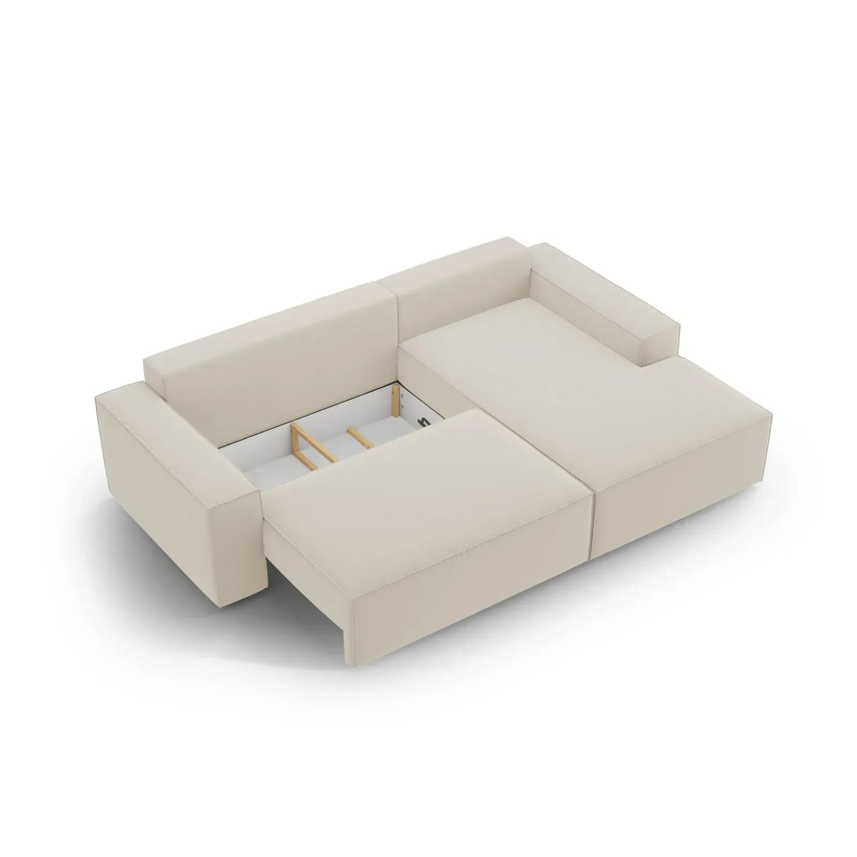 Jodie 3-Sitzer Ecksofa Rechts mit Schlaffunktion und Bettkasten mit Bezug aus Samt, Strukturstoff oder Boucle, 246x151 cm - ZEN ZONE Furniture