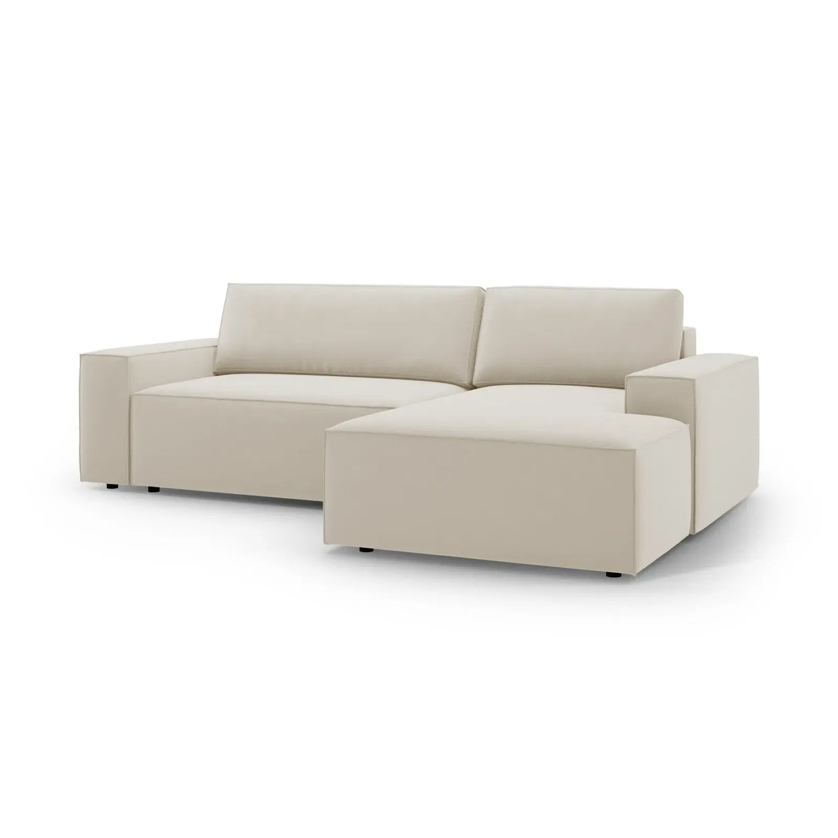 Jodie 3-Sitzer Ecksofa Rechts mit Schlaffunktion und Bettkasten mit Bezug aus Samt, Strukturstoff oder Boucle, 246x151 cm - ZEN ZONE Furniture