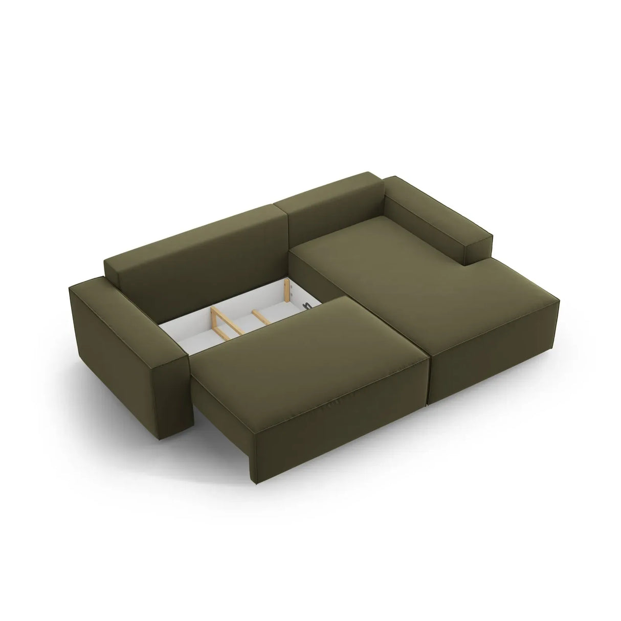 Jodie 3-Sitzer Ecksofa Rechts mit Schlaffunktion und Bettkasten mit Bezug aus Samt, Strukturstoff oder Boucle, 246x151 cm - ZEN ZONE Furniture