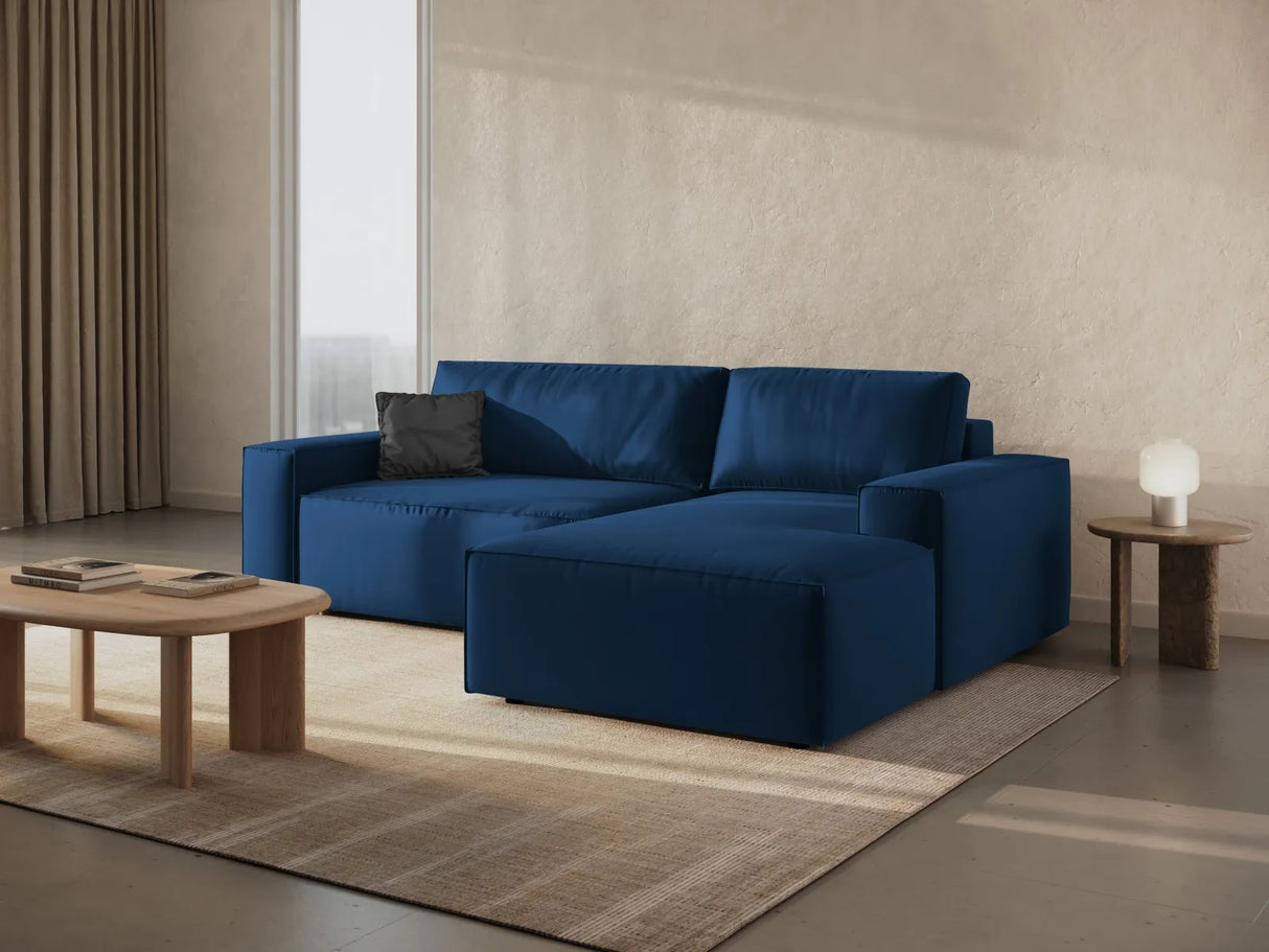 Jodie 3-Sitzer Ecksofa Rechts mit Schlaffunktion und Bettkasten mit Bezug aus Samt (Blu86) in Königsblau, 246x151 cm – Bild 1